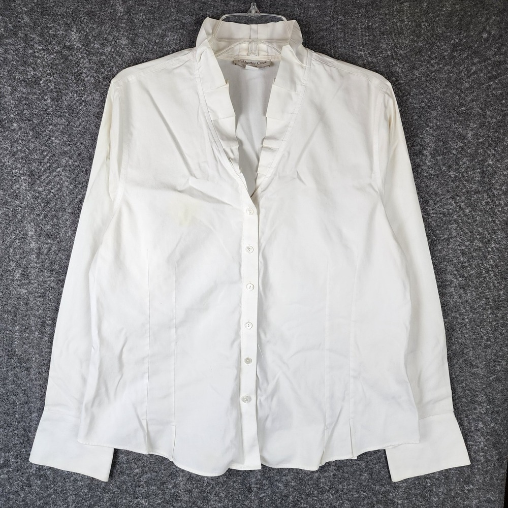 Coldwater Creek Top Mens L No Iron White Ruffle Collar Button Down Long Sleeve